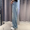 NC一粒扣双侧贴钻牛仔阔腿裤50306夏季012012033053 商品缩略图2