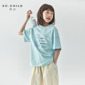 棵初2025夏季新款亲子中大女童海岛风印花短袖T恤宽松上衣