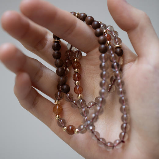 「年华」茶晶配金丝檀木三圈手串 商品图2