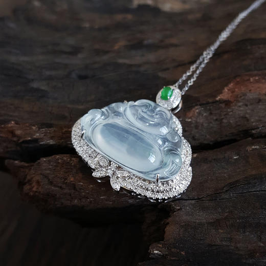 【天然正品】AU750收藏级白金豪镶钻镶天然细腻冰种佛公翡翠吊坠项链女士现售价15800！220325AH31 商品图6