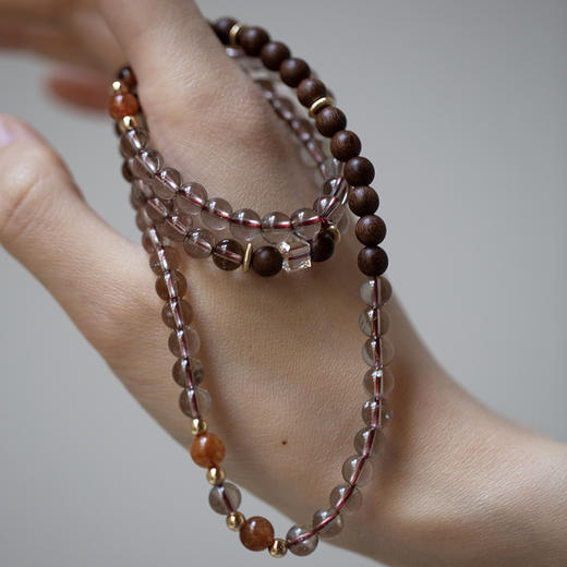 「年华」茶晶配金丝檀木三圈手串 商品图3
