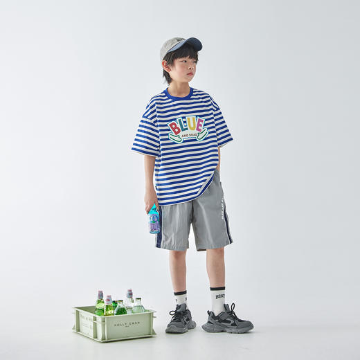 【代发】男童出芽拼接五分裤 蓝汽水夏季休闲短裤轻量化宽松运动灰色 商品图1