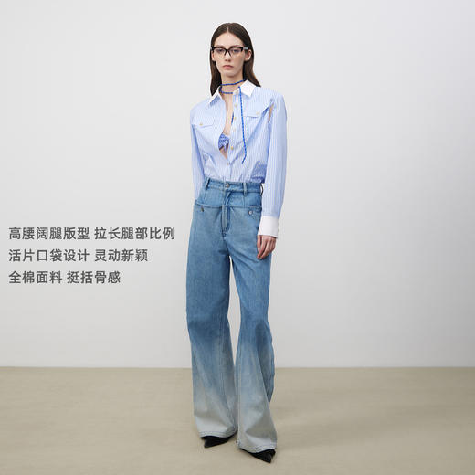 lost in echo2025春夏新款高腰时尚显瘦大口袋渐变牛仔裤阔腿裤女 商品图1