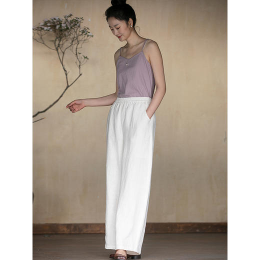 牧衣游原创 净色汉麻裤子新品清凉柔软透气宽松百搭休闲裤 醉墨 商品图1