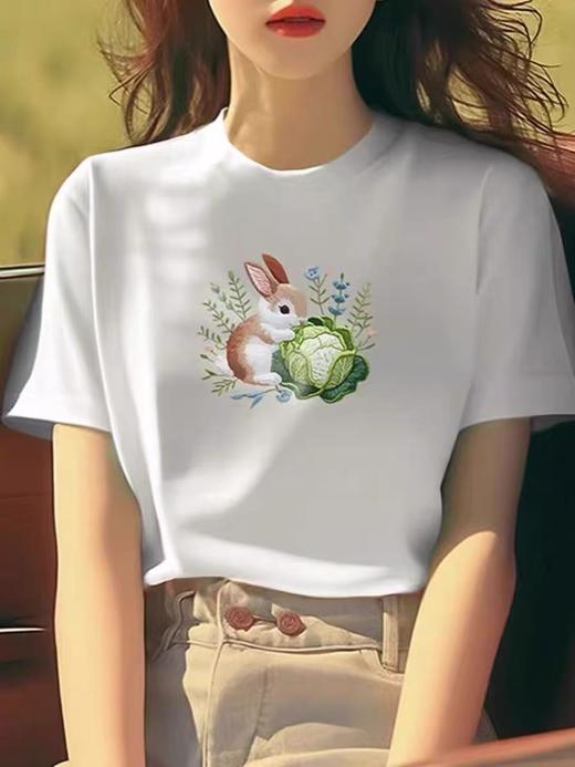 工厂直促价【100%棉】情侣（兔兔立体印-大图）柯式印花短袖T恤-喜出 商品图1