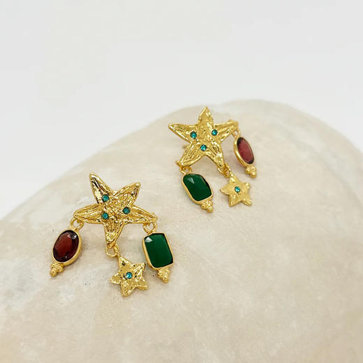 订购8周到｜Elise Tsikis-Midland-星星 天然绿玛瑙 红石榴石 耳环［法国设计师］ 商品图2