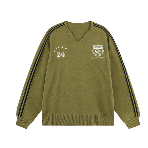 CryingCenter 软糯v领亲肤条纹刺绣学院足球毛衣 哭喊中心 商品图4