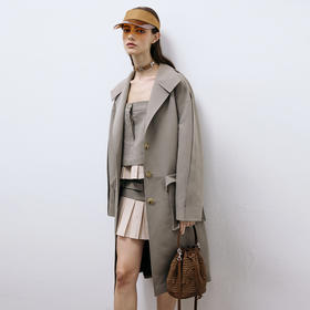 lost in echo2025春夏新款高级牛角扣立体大口袋茧型宽松风衣外套