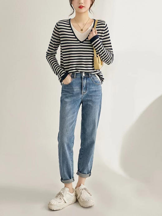 CO*S剪标发冰麻针织V领拼色假两件长袖衫 商品图6