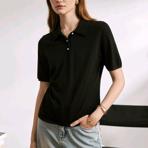 洛诗琳41807羊毛衬衫领针织衫2025春夏简约高级感针织上衣0081 商品图0