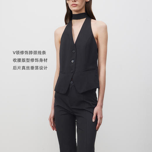 lost in echo2025春夏新款V领挂脖真丝收腰背心马甲高腰喇叭裤 商品图2