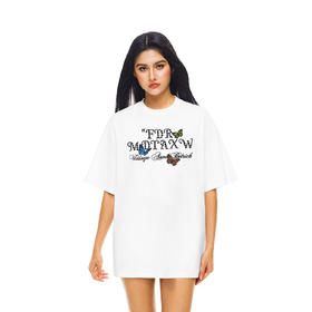 FDR官方店 绣花蝴蝶短袖T恤男女夏季潮牌宽松运动情侣装体恤上衣