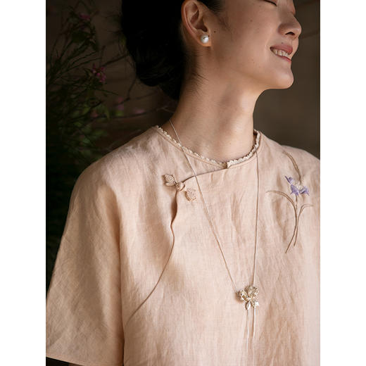 牧衣游原创 手工刺绣汉麻套头衫柔软舒适禅意短袖上衣 雾入森海 商品图3