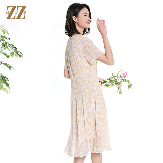 佐尔美夏季新款时尚气质碎花桑蚕丝短袖连衣裙女M42LS44 商品图1