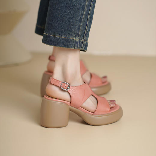 【预售5天】真皮小个子高跟凉鞋女夏季外穿配裙子防水台厚底松糕罗马鞋GP&3281 商品图4