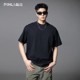 PINLI品立2025夏季新款纯色简约百搭短袖T恤男士潮牌宽松休闲上衣GD252111333