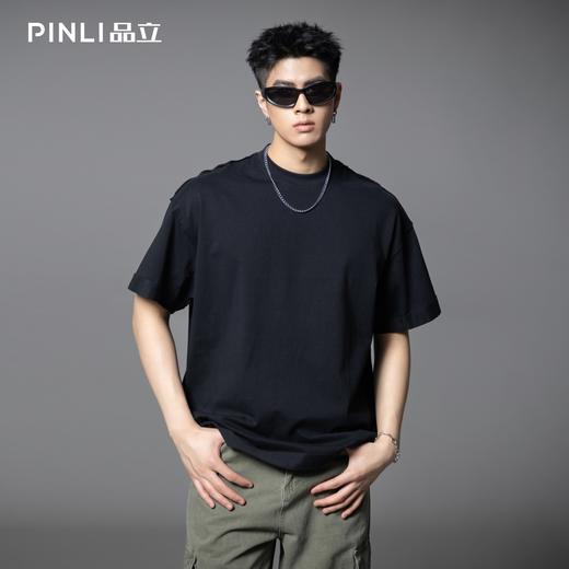 PINLI品立2025夏季新款纯色简约百搭短袖T恤男士潮牌宽松休闲上衣GD252111333 商品图0