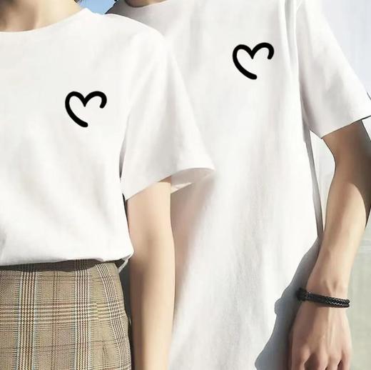工厂直促价【100%棉】情侣（爱心-侧标）柯式印花短袖T恤-喜出 商品图0