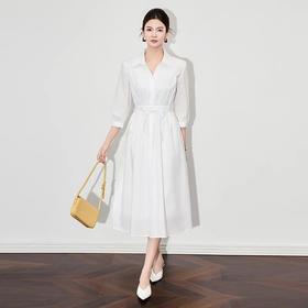 【高货wl】全新升级【铂金会员330/天猫439/差价109】(00944) 洛诗琳法式收腰连衣裙翻领高级感轻熟气质女新款衬衫裙