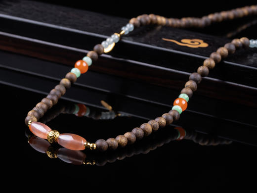 XY0220沉香+翡翠南红双葫芦项链多圈 商品图4