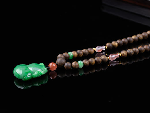 XY0259沉香+飘绿翡翠立体葫芦挂件 商品图6