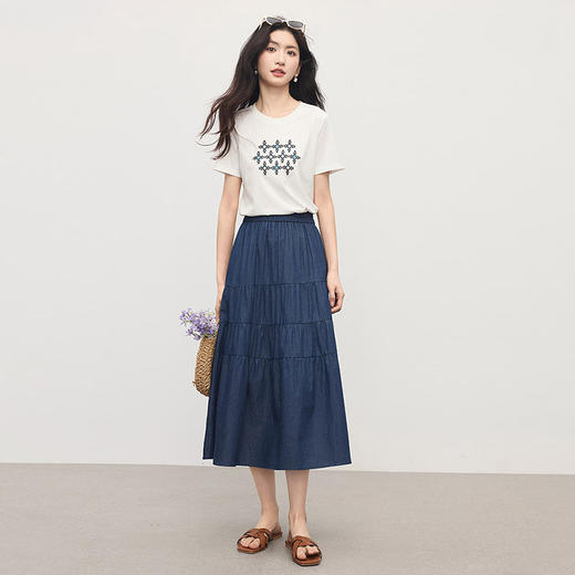 熙世界丹宁软牛仔半身裙女夏季薄款高腰宽松100%纯棉a字蛋糕裙子 商品图4