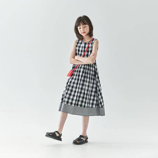 棵初2025夏季新款亲子中大女童格子连衣裙纯棉A字裙无袖背心裙 商品图1