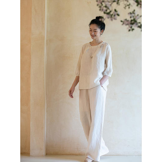 牧衣游原创 净色汉麻裤子新品清凉柔软透气宽松百搭休闲裤 醉墨 商品图0