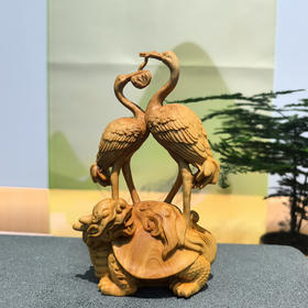 龟鹤延年°黄杨木摆件