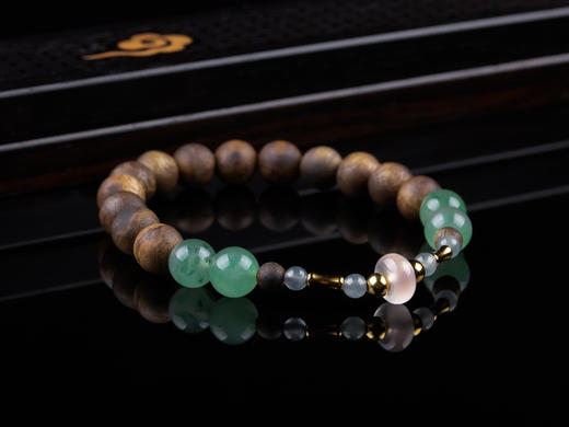 XY0226沉香+翡翠南红非洲翠银手串 商品图6