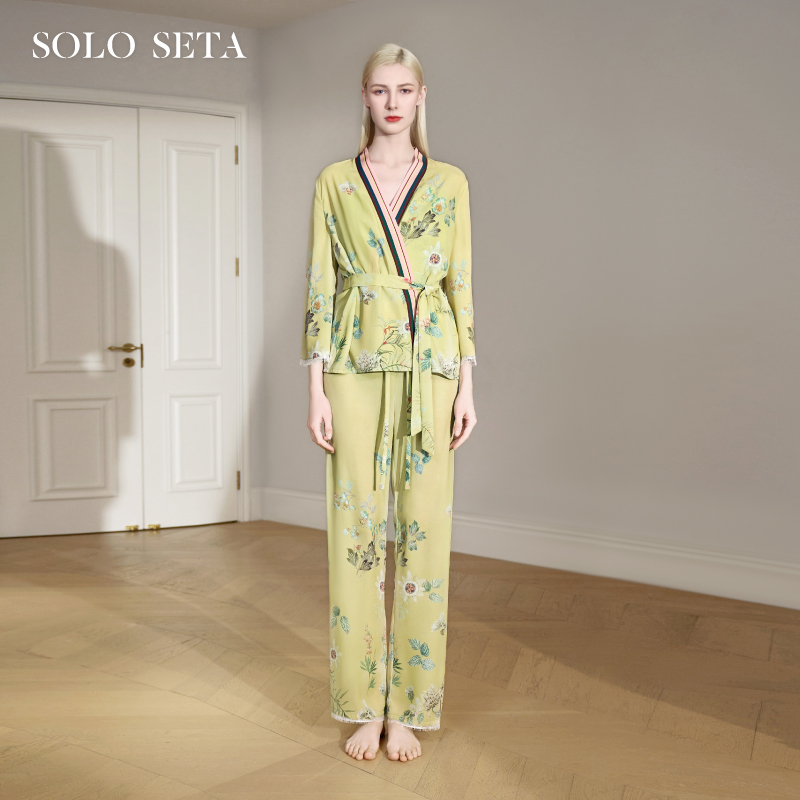 Solo seta真丝睡衣女套装丝绸家居服桑蚕丝度假仙女风2025秋新款