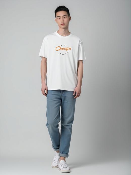 工厂直促价【100%棉】情侣（CH笑脸橙-大图）柯式印花短袖T恤-喜出 商品图1