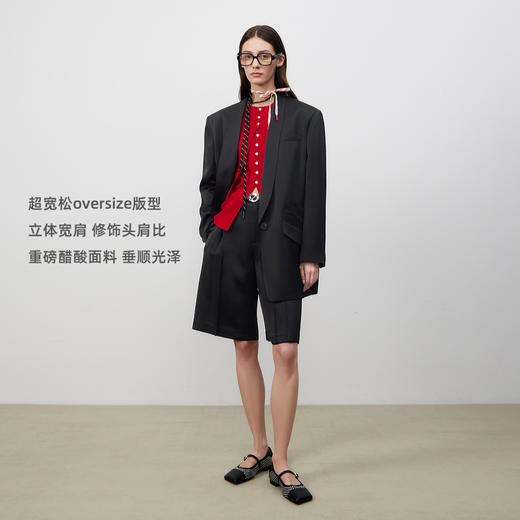 lost in echo2025春夏新款高级显瘦醋酸宽松落肩西装西裤中裤套装 商品图1