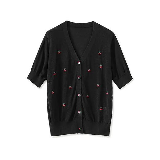 【高货wl】全新升级【铂金会员165/天猫219/差价54】(00354) 洛诗琳雅致甜俏樱桃刺绣天丝V领针织开衫精致休闲新款上衣 商品图4