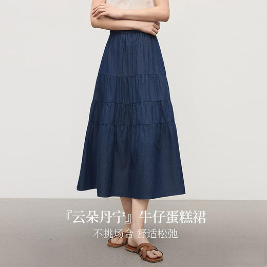 熙世界丹宁软牛仔半身裙女夏季薄款高腰宽松100%纯棉a字蛋糕裙子 商品图1