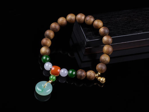 XY0233沉香+翡翠碧玉南红.银手串 商品图2