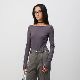 lost in echo2025春夏新款时尚后露背长袖紧身针织连体衣内搭上衣