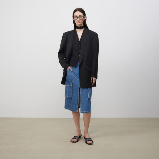 lost in echo2025春夏新款直筒多口袋工装风开衩中长牛仔半身裙女 商品图0