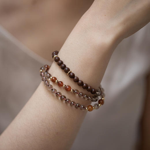 「年华」茶晶配金丝檀木三圈手串 商品图1