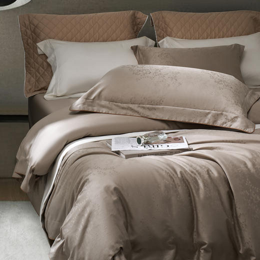 60长绒棉全棉四件套纯色大提花  叶琳-宫廷咖 商品图1