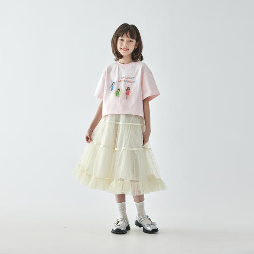 棵初2025夏季新款亲子中大女童网纱半裙蓬蓬裙植绒波点全棉里衬 商品图1
