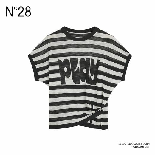 N°28 2025夏季新款百搭短袖T恤条纹字母印花上衣895241M121 商品图2