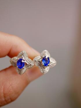 1ct刻面蓝宝石耳钉