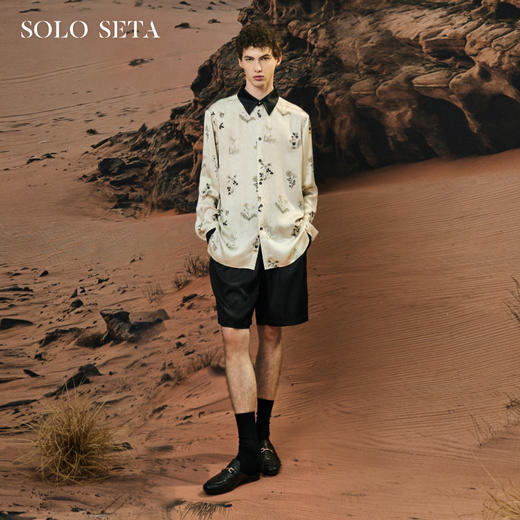 Solo seta22姆米男士真丝印花长袖衬衫短裤桑蚕丝睡衣2025秋新款 商品图0