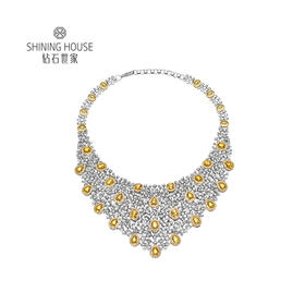 【蓝宝石项链耳饰套装】钻石世家 18K金蓝宝石镶钻项链 18K金蓝宝石镶钻耳饰 高级设计珠宝系列 每一颗宝石都是大自然的宝物，天然蓝宝石，明黄色，NGTC国检珠宝检测证书