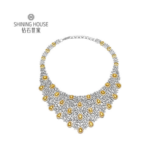 【蓝宝石项链耳饰套装】钻石世家 18K金蓝宝石镶钻项链 18K金蓝宝石镶钻耳饰 高级设计珠宝系列 每一颗宝石都是大自然的宝物，天然蓝宝石，明黄色，NGTC国检珠宝检测证书 商品图0