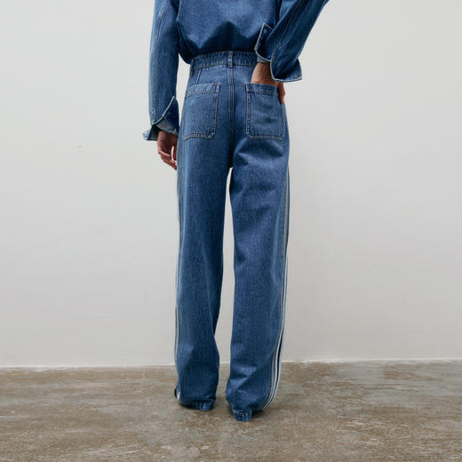 lost in echo2025春夏新款经典解构宽松显瘦茧型条纹阔腿牛仔裤女 商品图4