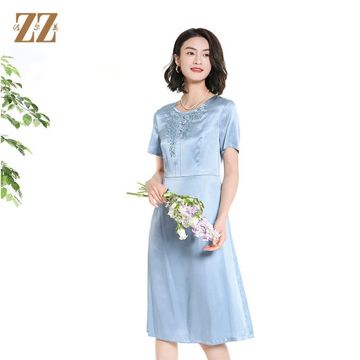 佐尔美夏季新款新中式时尚气质桑蚕丝短袖连衣裙女M42LS40 商品图1