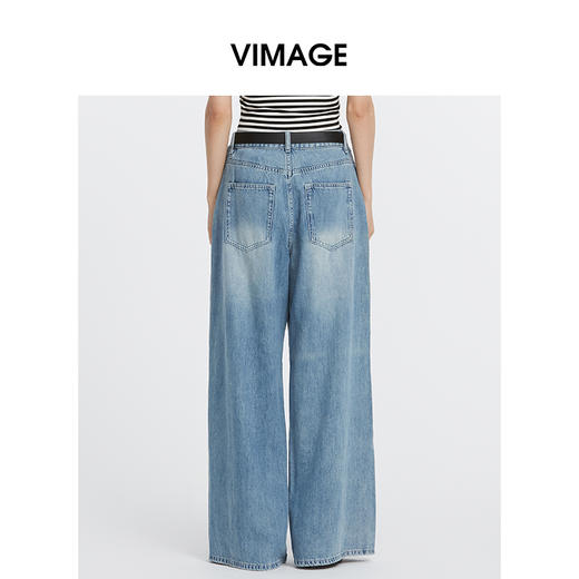 VIMAGE纬漫纪秋季新款复古蓝高腰阔腿长裤牛仔裤V2205802 商品图4