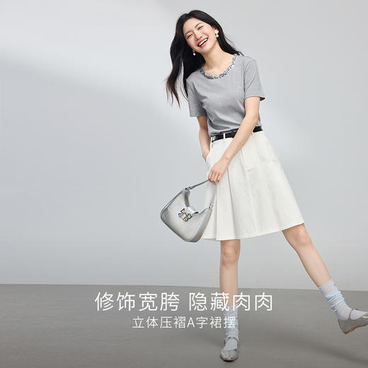 熙世界学院风白色百褶半身裙女夏2025新款百搭小个子纯棉a字短裙 商品图2